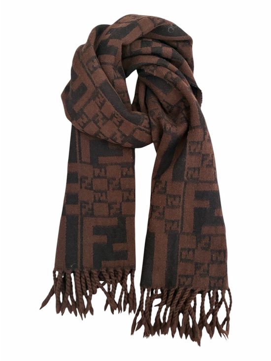 Fendi Accessories - Fendi Wool Brown & Black Monogram Fringe Scarf